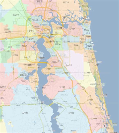 MAP Jacksonville FL Zip Code Map